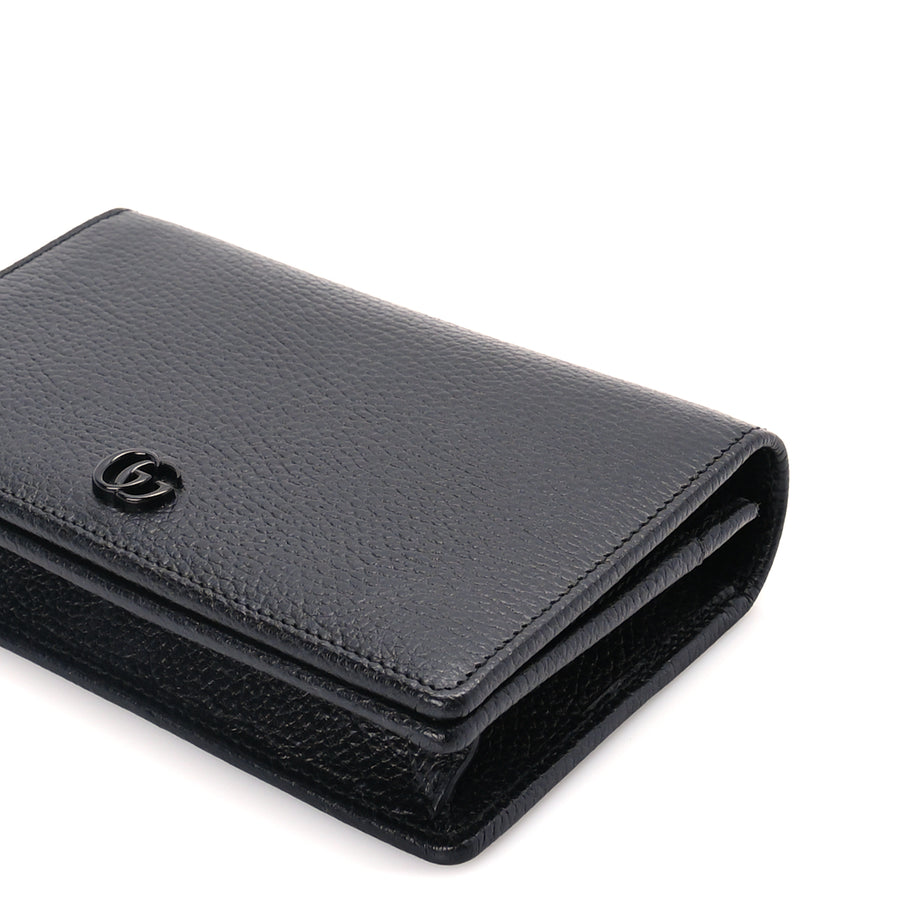 Gucci Dollar Calfskin Enamel Monochrome Mini GG Marmont Chain Wallet Black Image 8