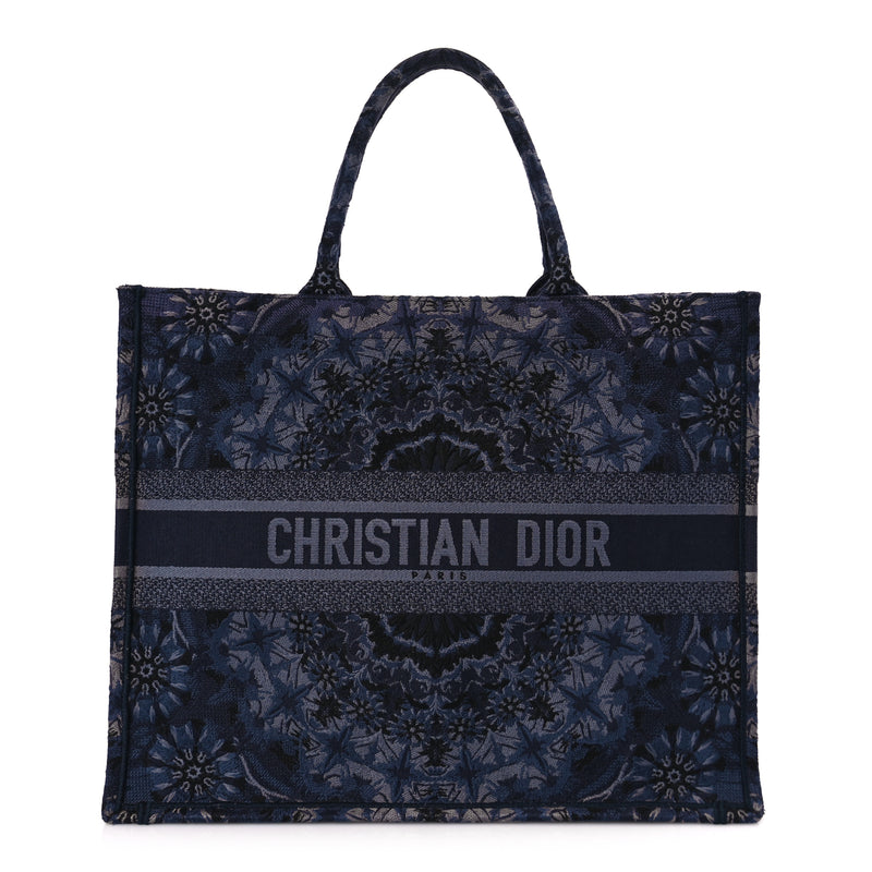  Christian Dior Canvas Embroidered Large KaleiDioroscopic Book Tote Blue