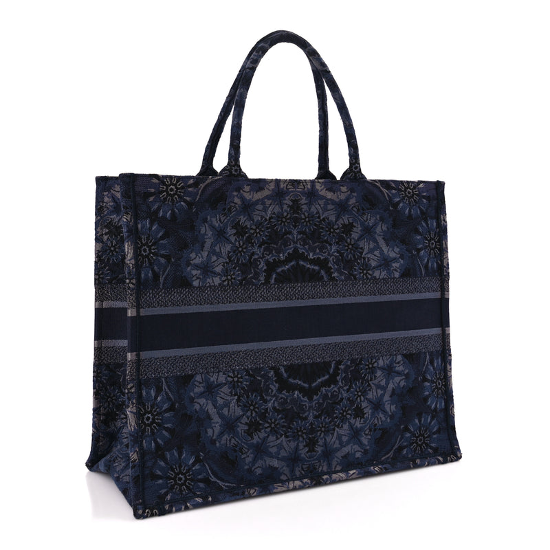  Christian Dior Canvas Embroidered Large KaleiDioroscopic Book Tote Blue