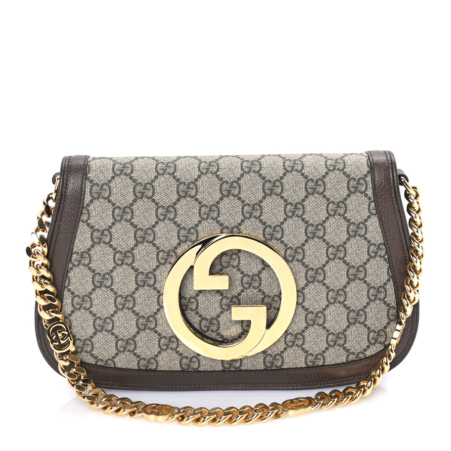 Gucci GG Supreme Monogram Textured Dollar Calfskin Blondie Chain Shoulder Flap Bag Beige Ebony New Acero Image 1