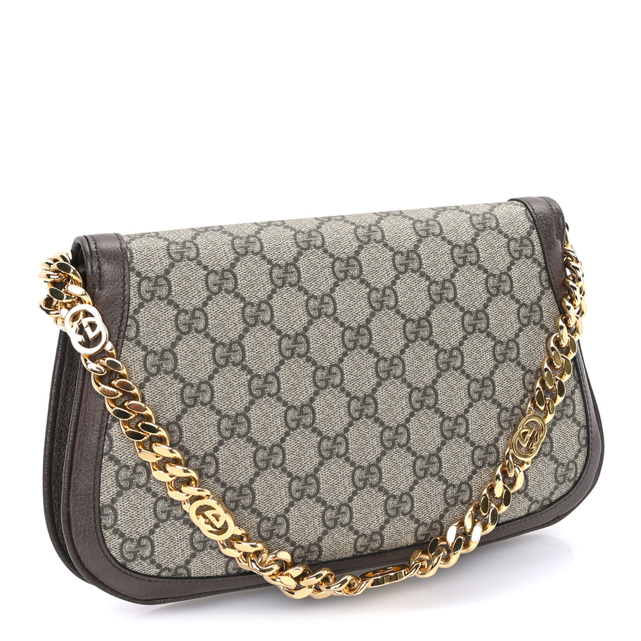 Gucci GG Supreme Monogram Textured Dollar Calfskin Blondie Chain Shoulder Flap Bag Beige Ebony New Acero Image 2