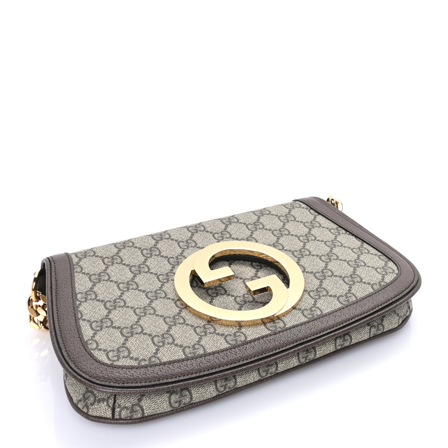 Gucci GG Supreme Monogram Textured Dollar Calfskin Blondie Chain Shoulder Flap Bag Beige Ebony New Acero Image 3
