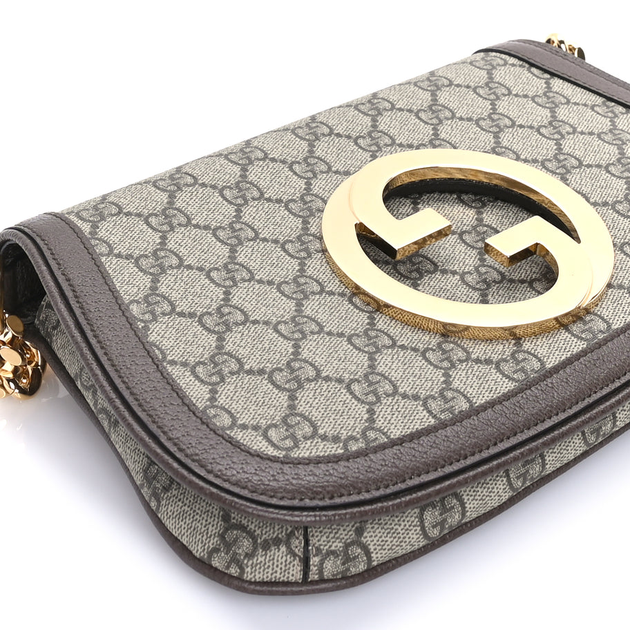 Gucci GG Supreme Monogram Textured Dollar Calfskin Blondie Chain Shoulder Flap Bag Beige Ebony New Acero Image 7