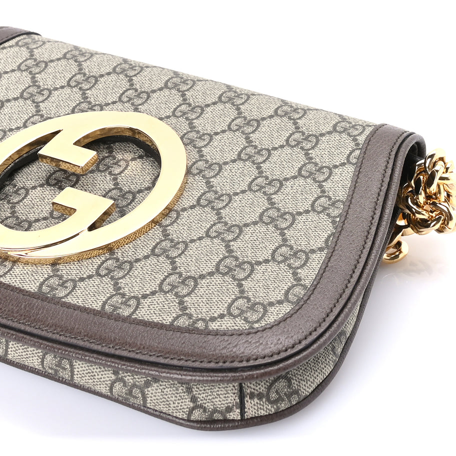 Gucci GG Supreme Monogram Textured Dollar Calfskin Blondie Chain Shoulder Flap Bag Beige Ebony New Acero Image 8