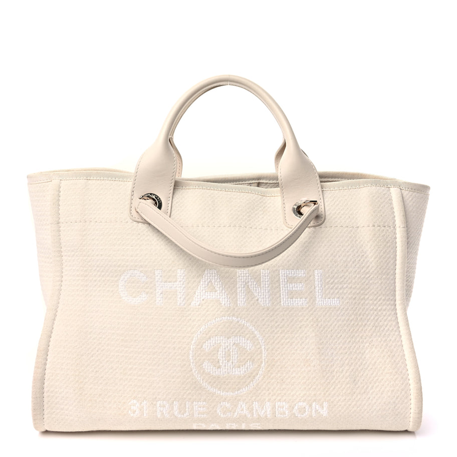 Chanel Mixed Fibers Small Deauville Tote  White Image 1