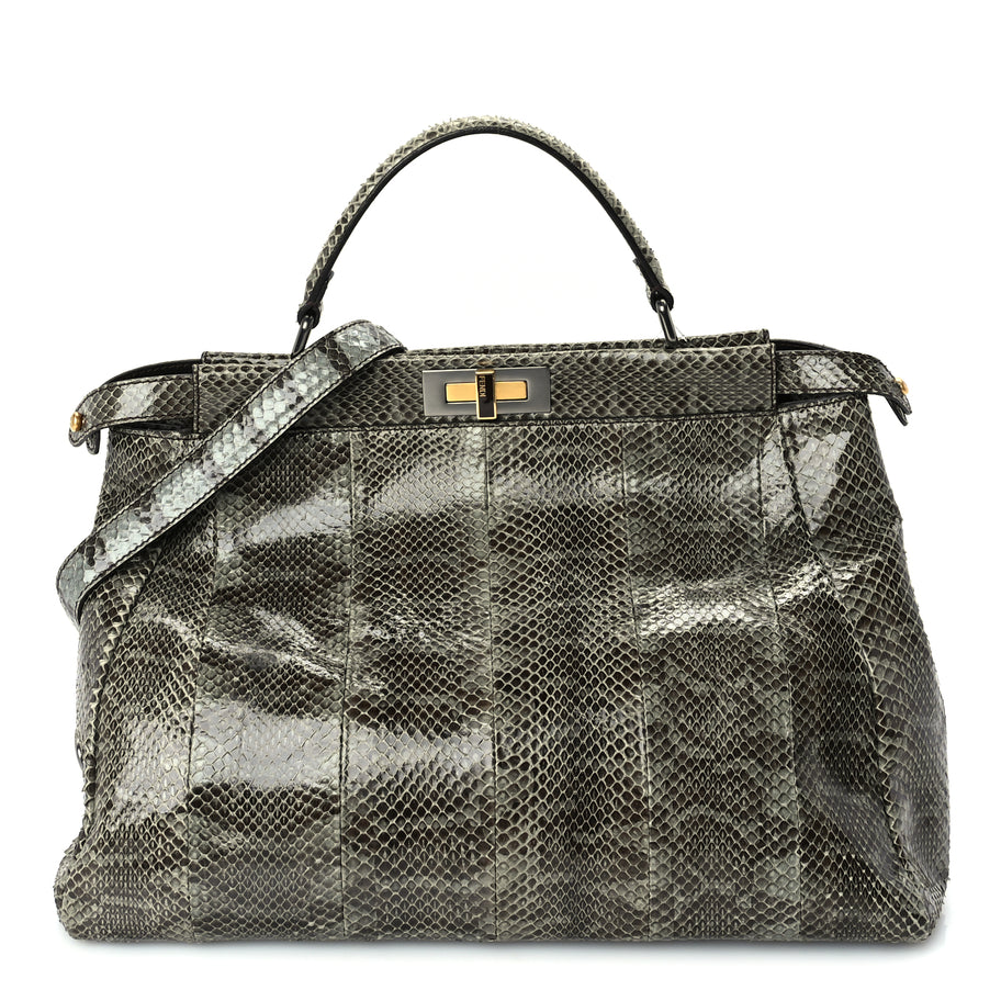 Fendi Snakeskin Large Peekaboo Iconic Satchel Green Image 1