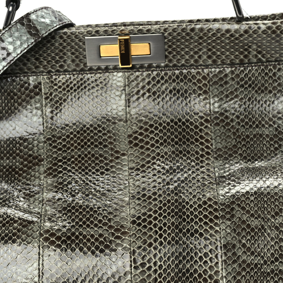 Fendi Snakeskin Large Peekaboo Iconic Satchel Green Image 6
