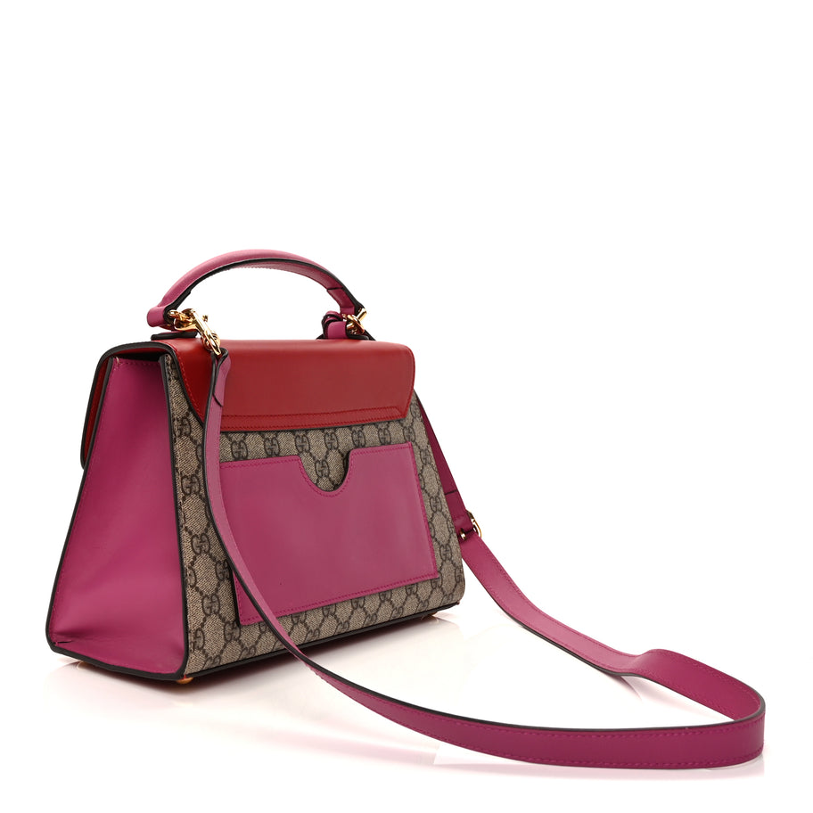 Gucci GG Supreme Monogram Calfskin Small Padlock Top Handle Bag  Hibiscus Red New Rosette Image 2