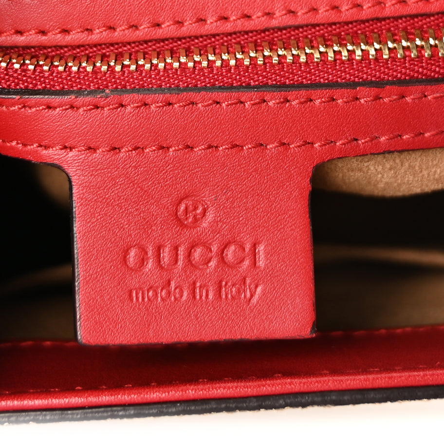 Gucci GG Supreme Monogram Calfskin Small Padlock Top Handle Bag  Hibiscus Red New Rosette Image 5