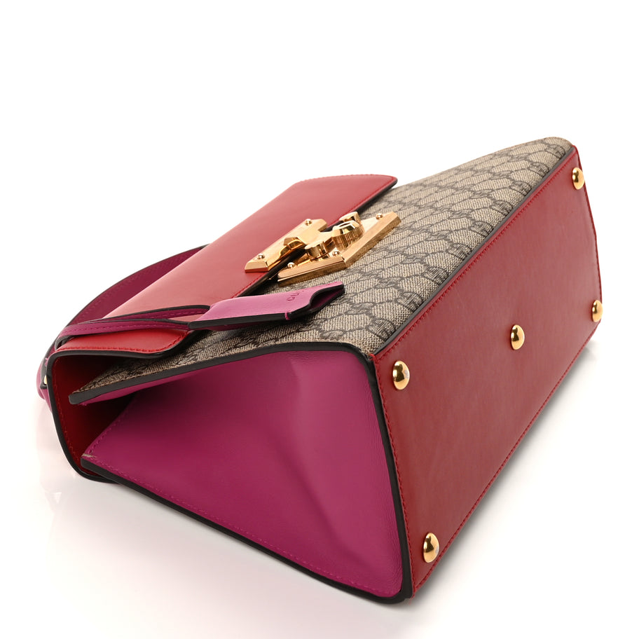 Gucci GG Supreme Monogram Calfskin Small Padlock Top Handle Bag  Hibiscus Red New Rosette Image 7