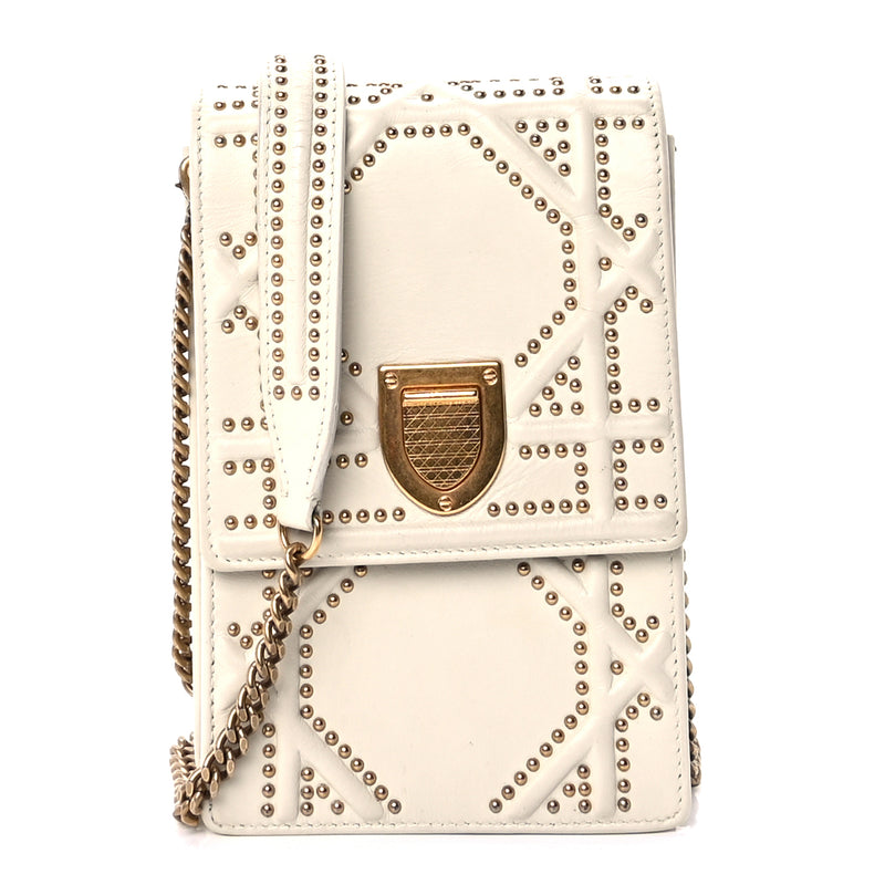  Christian Dior Calfskin Studded Vertical Diorama White