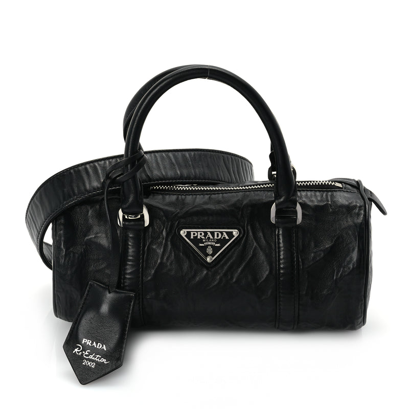  Prada Nappa Antique Re-Edition 2002 Barrel Shoulder Bag  Black