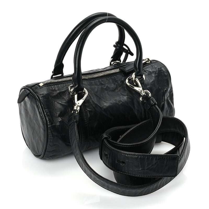  Prada Nappa Antique Re-Edition 2002 Barrel Shoulder Bag  Black