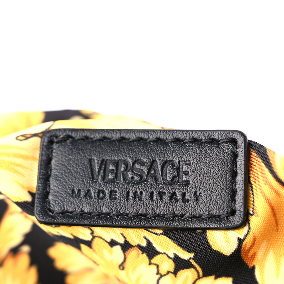 Versace Straw Calfskin Barocco Beach Bag Natural Black Gold Image 5