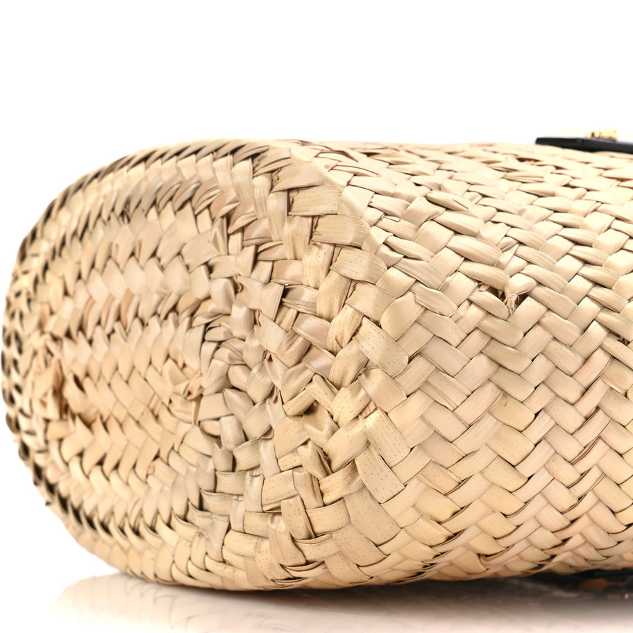 Versace Straw Calfskin Barocco Beach Bag Natural Black Gold Image 8