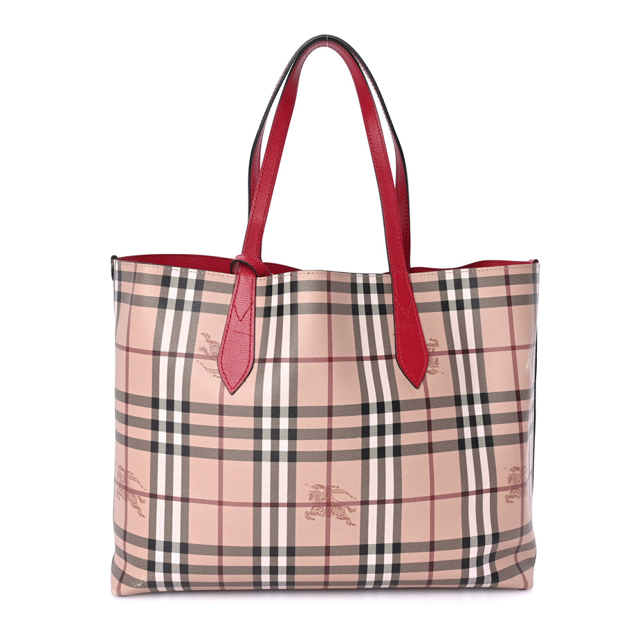 Burberry Haymarket Check Medium Reversible Tote  Poppy Red Image 1