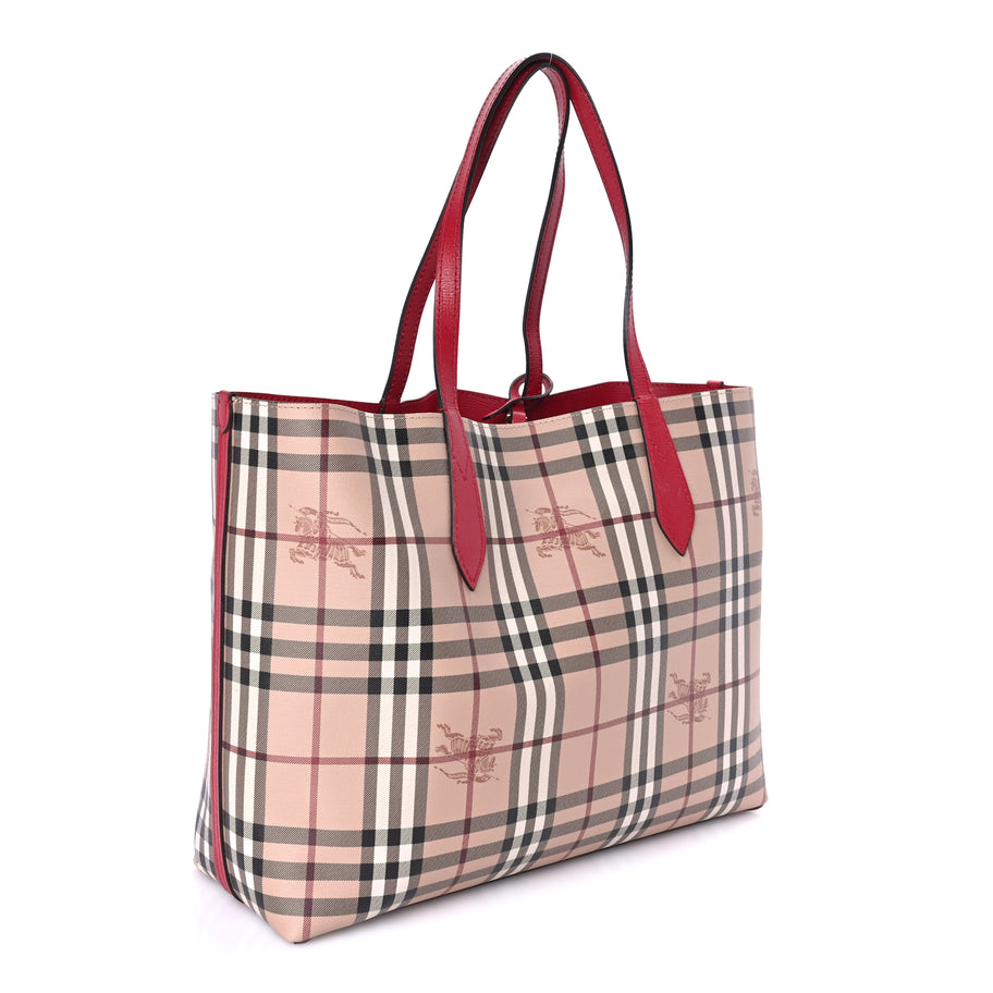 Burberry Haymarket Check Medium Reversible Tote  Poppy Red Image 2