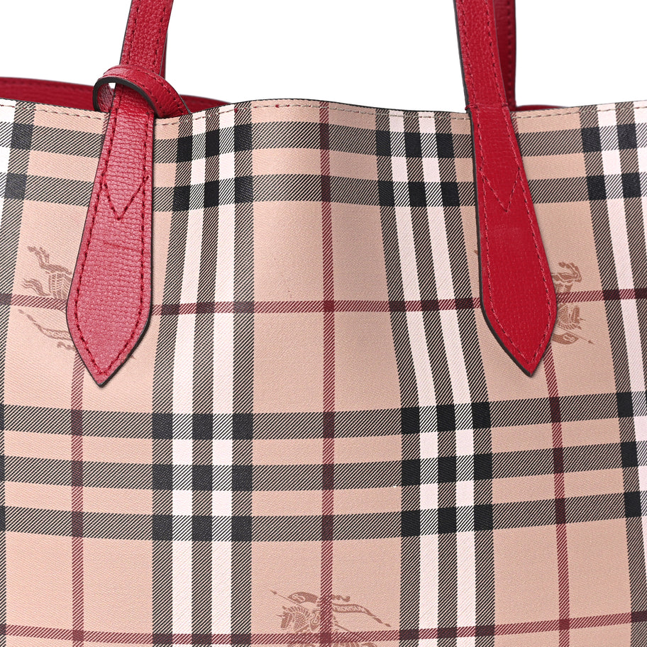 Burberry Haymarket Check Medium Reversible Tote  Poppy Red Image 6