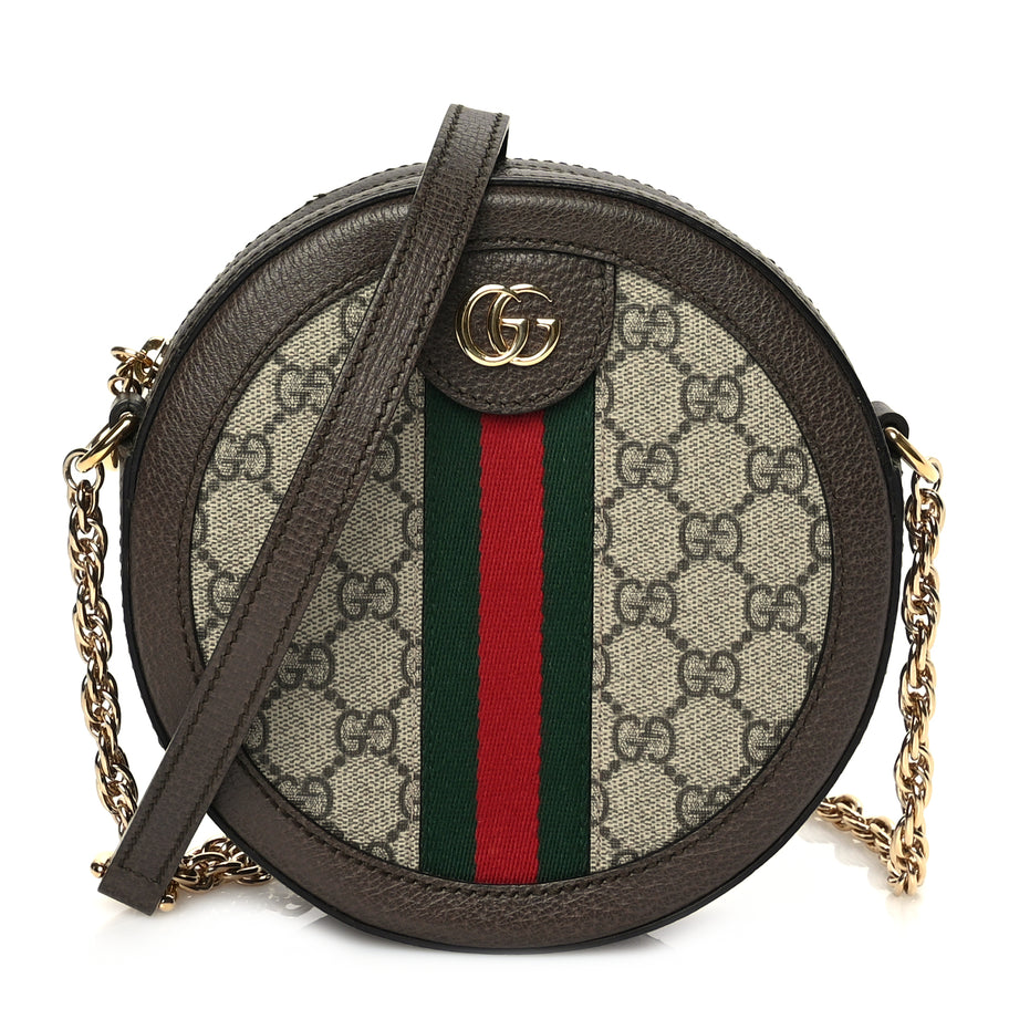 Gucci GG Supreme Monogram Web Mini Ophidia Round Shoulder Bag Brown Image 1