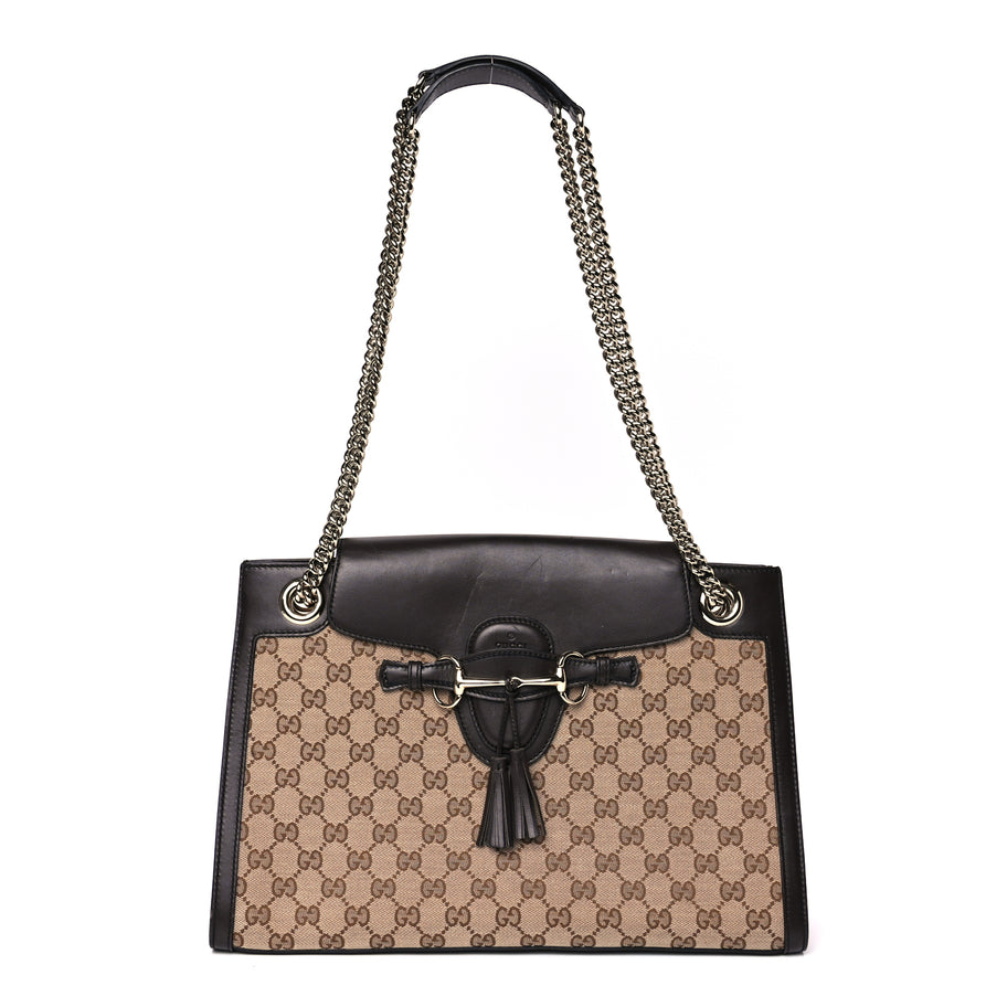 Gucci Monogram Margaux Calfskin Large Emily Chain Shoulder Bag Beige Ebony Cocoa Image 1