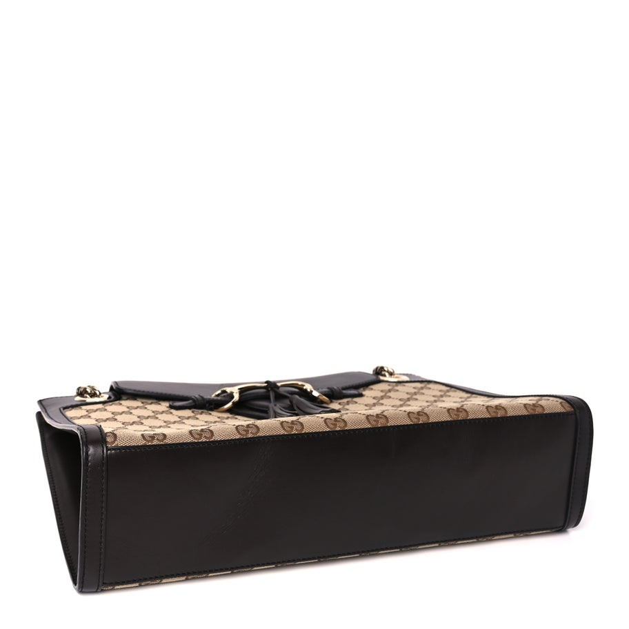 Gucci Monogram Margaux Calfskin Large Emily Chain Shoulder Bag Beige Ebony Cocoa Image 3