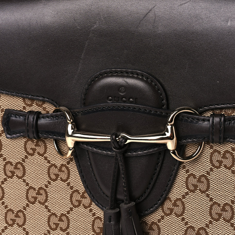 Gucci Monogram Margaux Calfskin Large Emily Chain Shoulder Bag Beige Ebony Cocoa Image 9