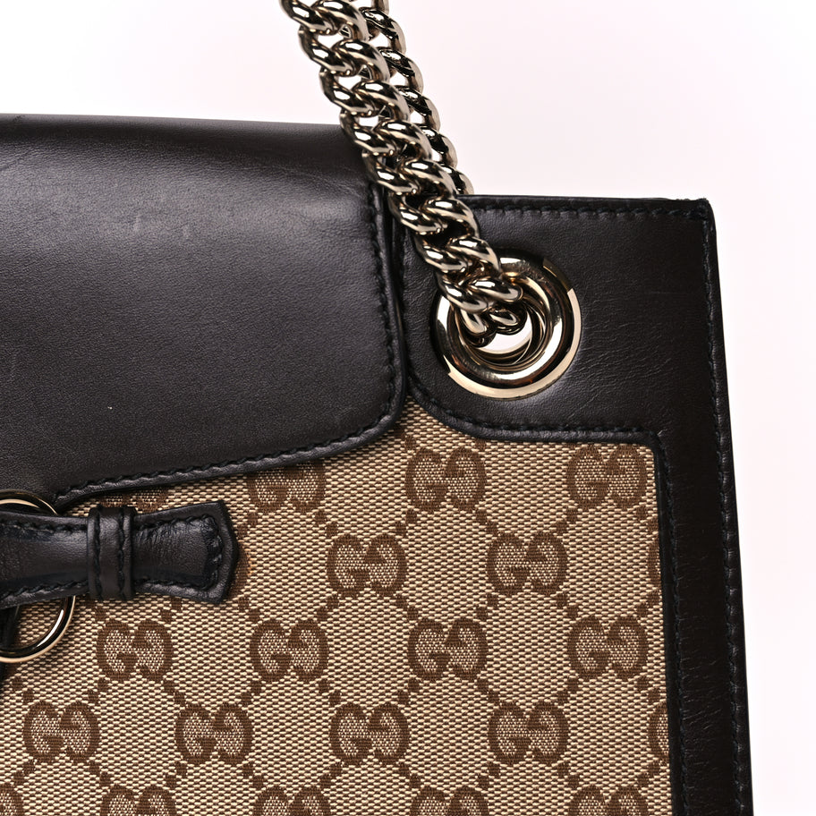 Gucci Monogram Margaux Calfskin Large Emily Chain Shoulder Bag Beige Ebony Cocoa Image 10