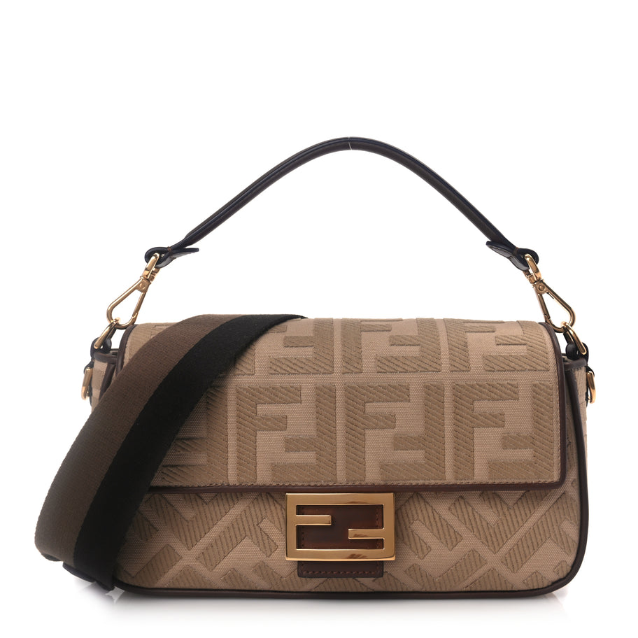 Fendi Sardinian Jacquard Vitello King FF 1974 Embroidered Baguette Sand Ghianda Image 1