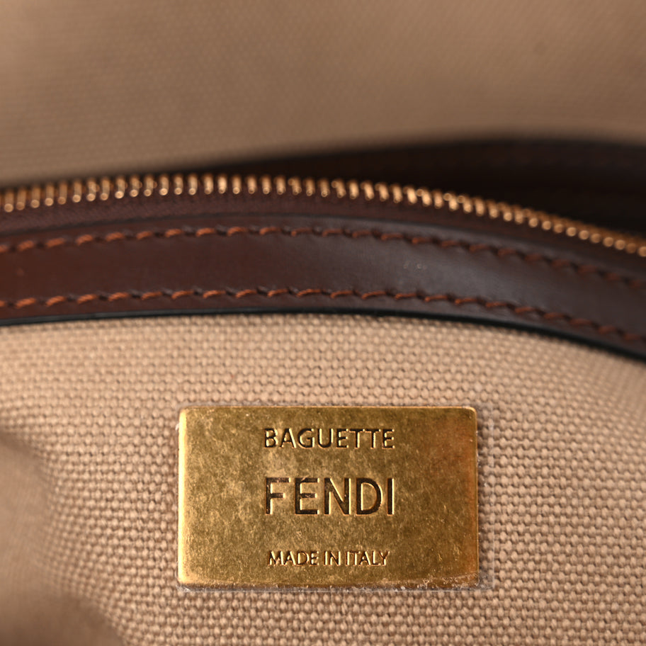 Fendi Sardinian Jacquard Vitello King FF 1974 Embroidered Baguette Sand Ghianda Image 5