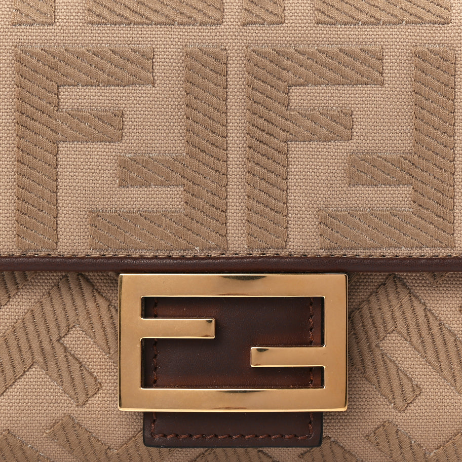 Fendi Sardinian Jacquard Vitello King FF 1974 Embroidered Baguette Sand Ghianda Image 6