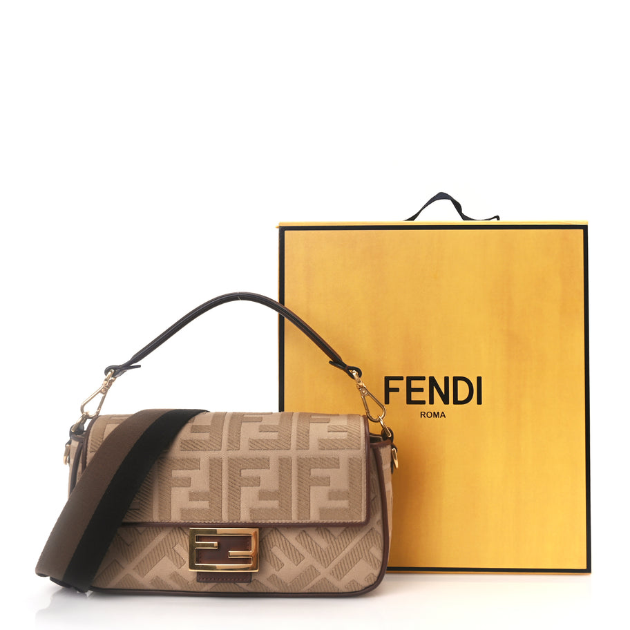Fendi Sardinian Jacquard Vitello King FF 1974 Embroidered Baguette Sand Ghianda Image 9