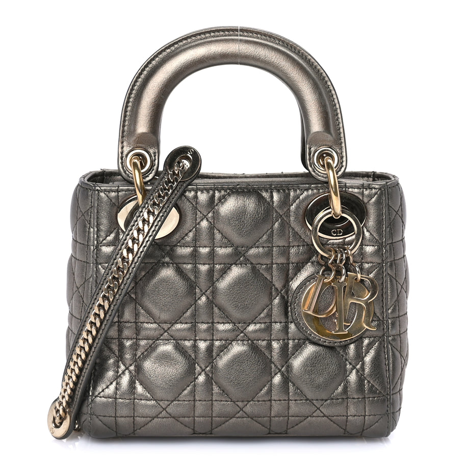 Christian Dior Metallic Lambskin Cannage Mini Lady Dior Dark Grey Image 1
