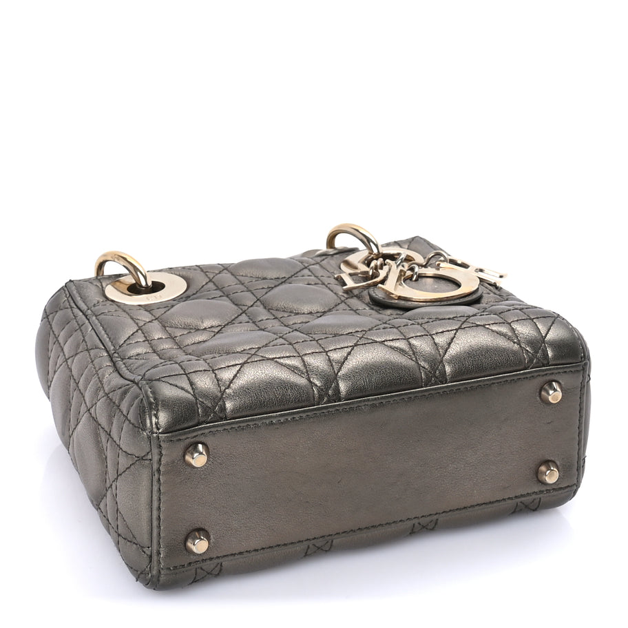 Christian Dior Metallic Lambskin Cannage Mini Lady Dior Dark Grey Image 3