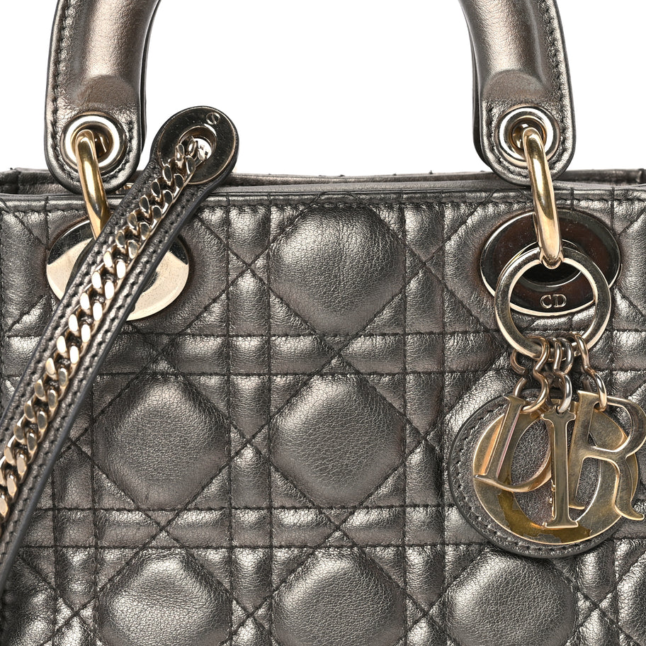 Christian Dior Metallic Lambskin Cannage Mini Lady Dior Dark Grey Image 6