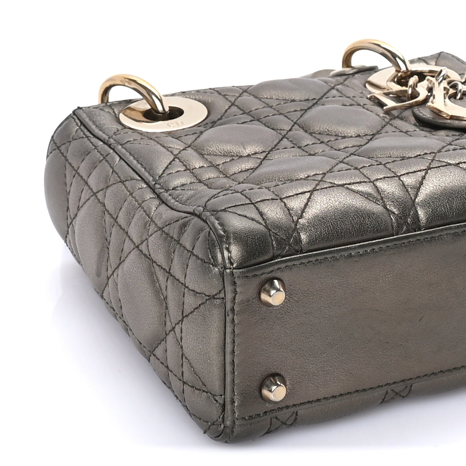 Christian Dior Metallic Lambskin Cannage Mini Lady Dior Dark Grey Image 7