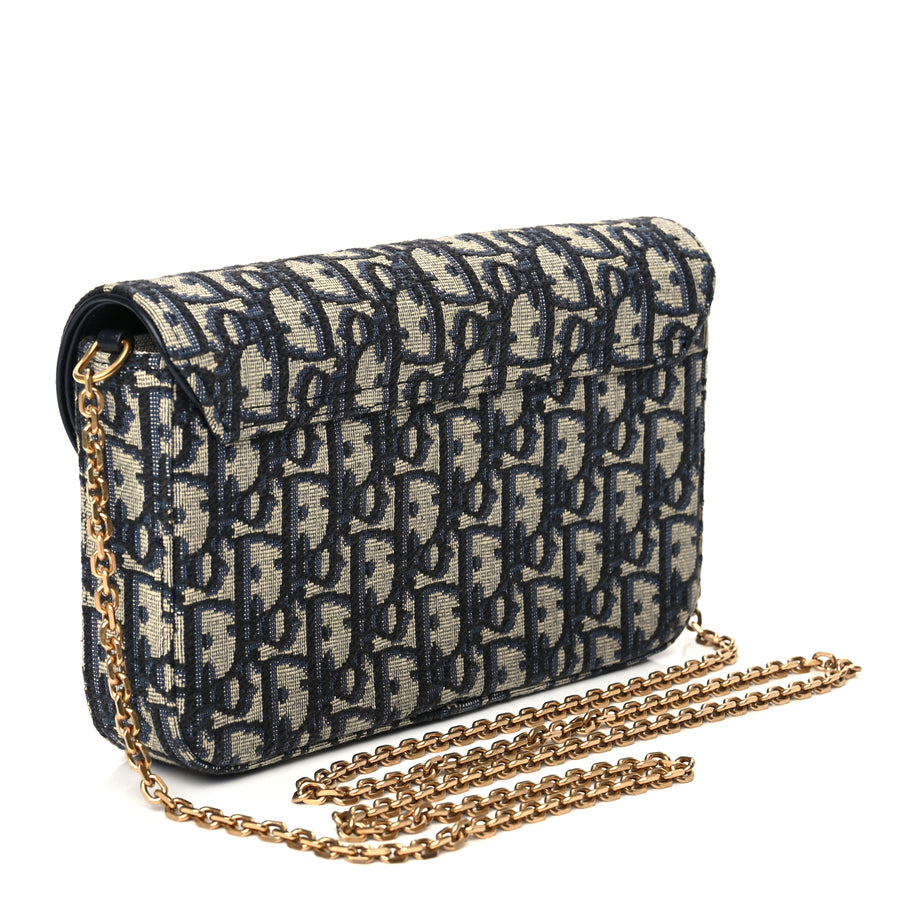 Christian Dior Oblique Medium Saddle Pouch With Chain Blue Image 2