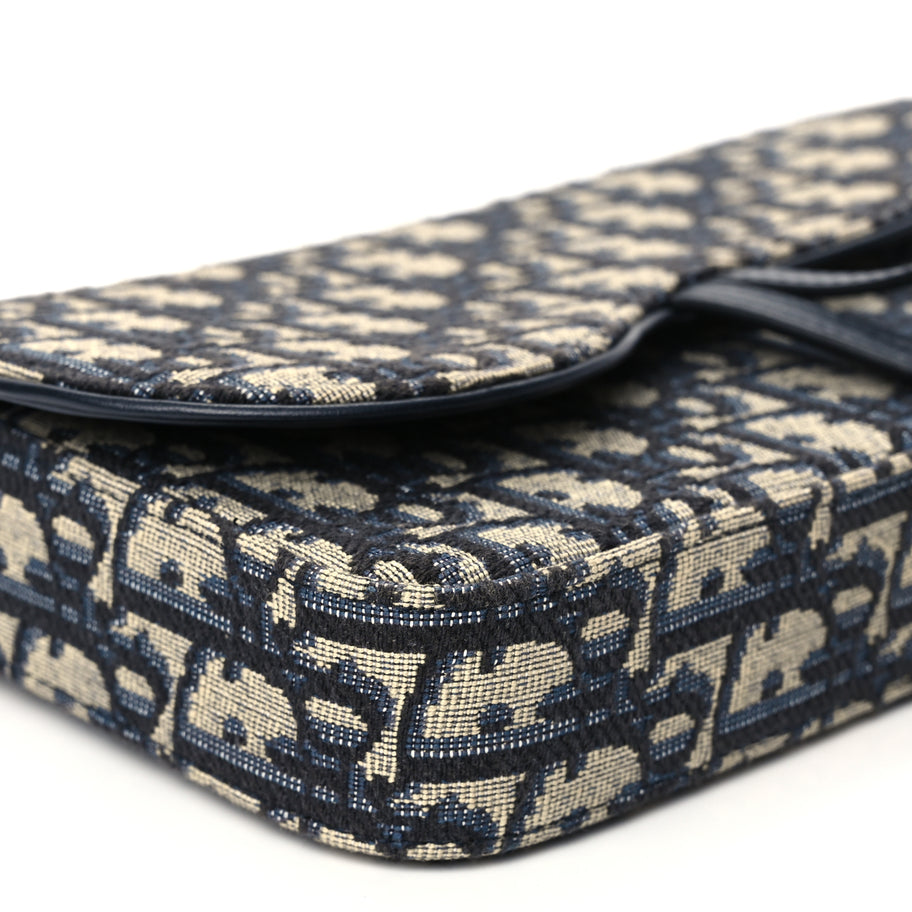 Christian Dior Oblique Medium Saddle Pouch With Chain Blue Image 8