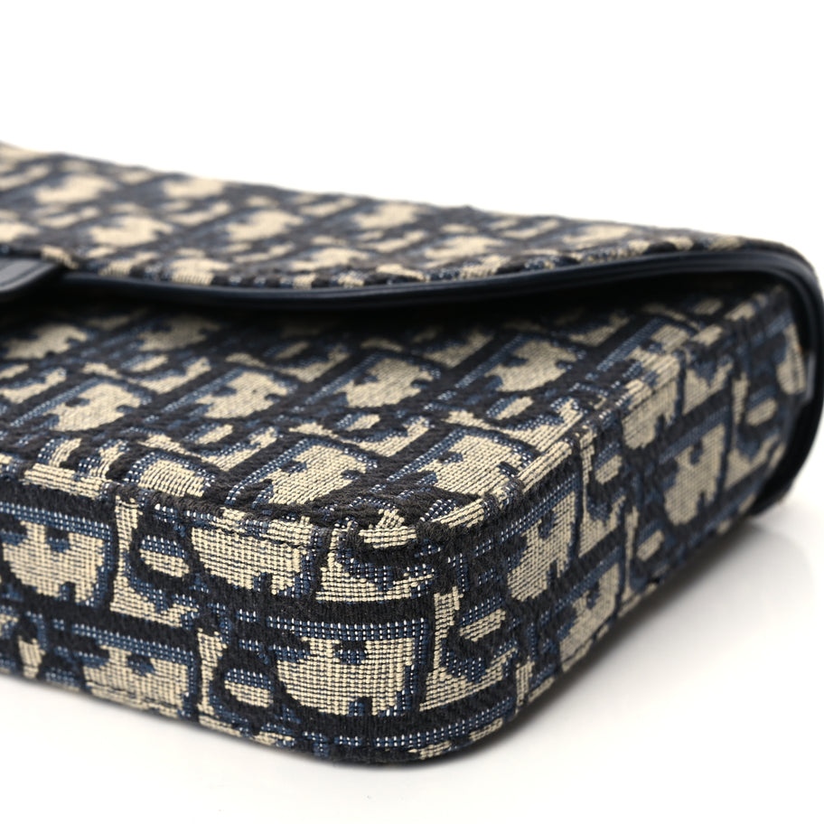 Christian Dior Oblique Medium Saddle Pouch With Chain Blue Image 9