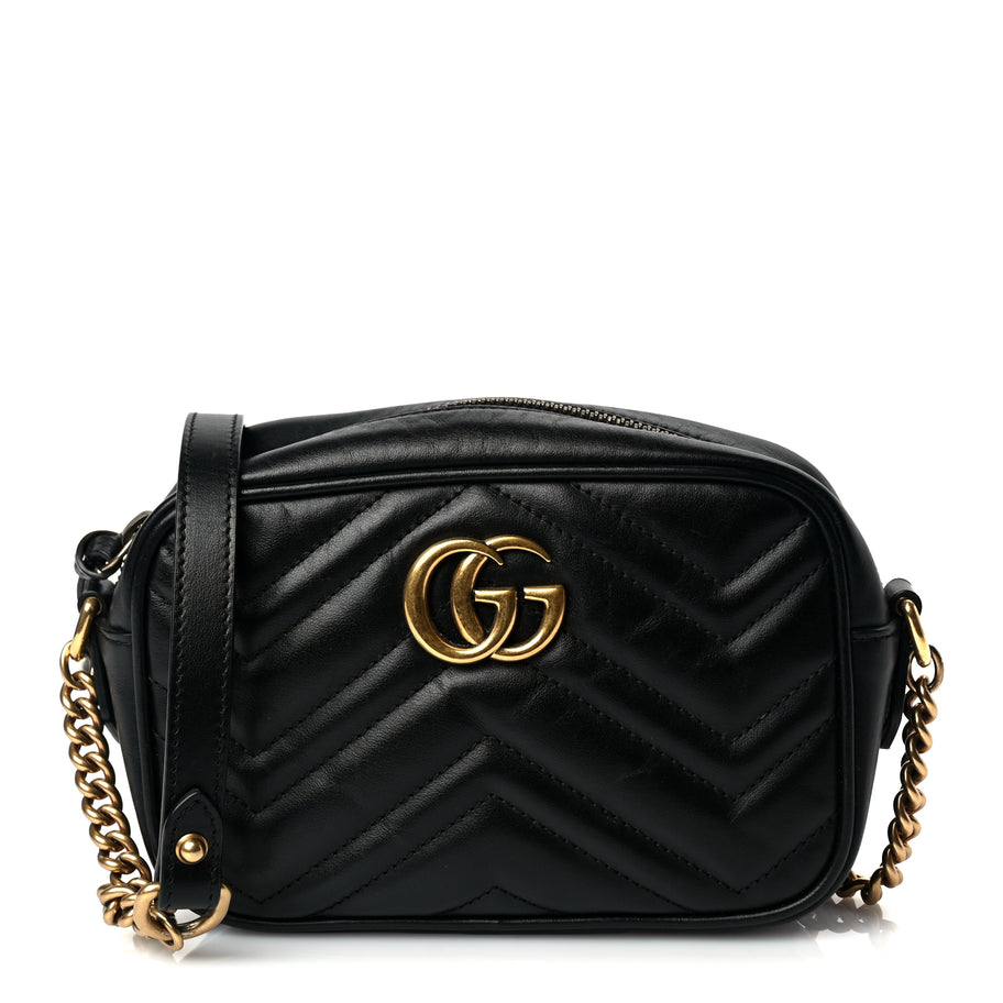 Gucci Calfskin Matelasse Mini GG Marmont Chain Shoulder Bag Black Black Image 1