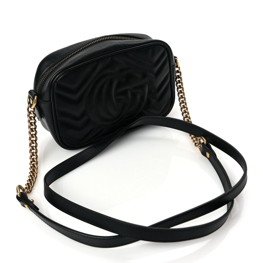 Gucci Calfskin Matelasse Mini GG Marmont Chain Shoulder Bag Black Black Image 2
