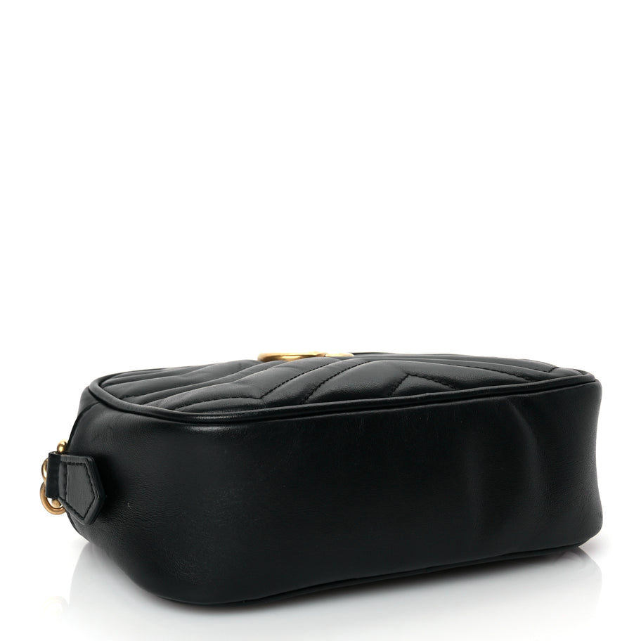 Gucci Calfskin Matelasse Mini GG Marmont Chain Shoulder Bag Black Black Image 3