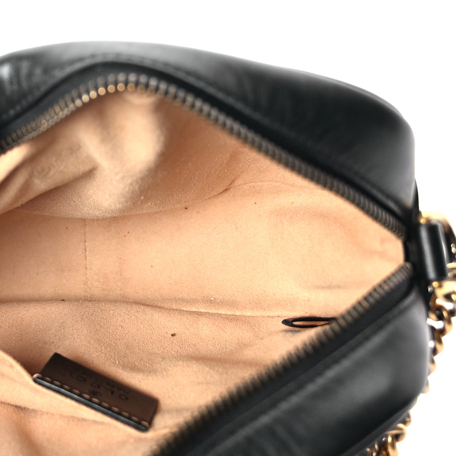 Gucci Calfskin Matelasse Mini GG Marmont Chain Shoulder Bag Black Black Image 4