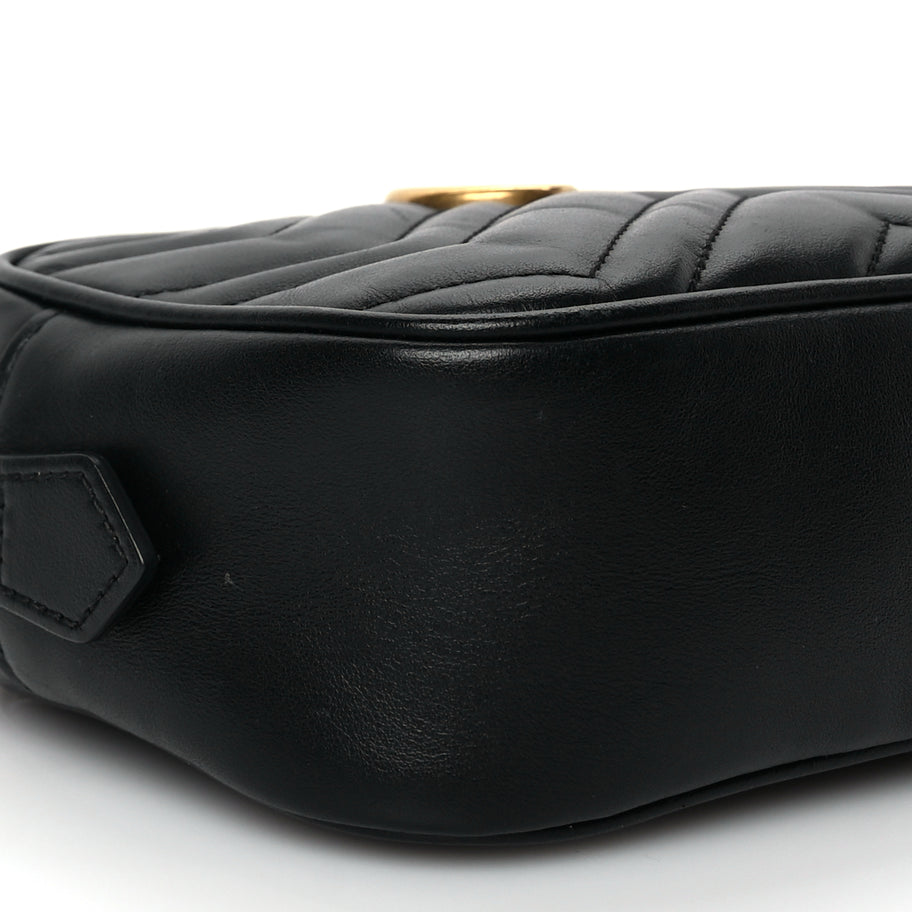 Gucci Calfskin Matelasse Mini GG Marmont Chain Shoulder Bag Black Black Image 8