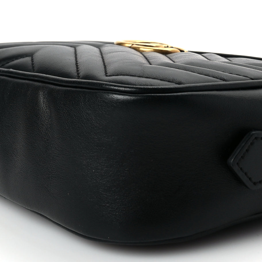 Gucci Calfskin Matelasse Mini GG Marmont Chain Shoulder Bag Black Black Image 9