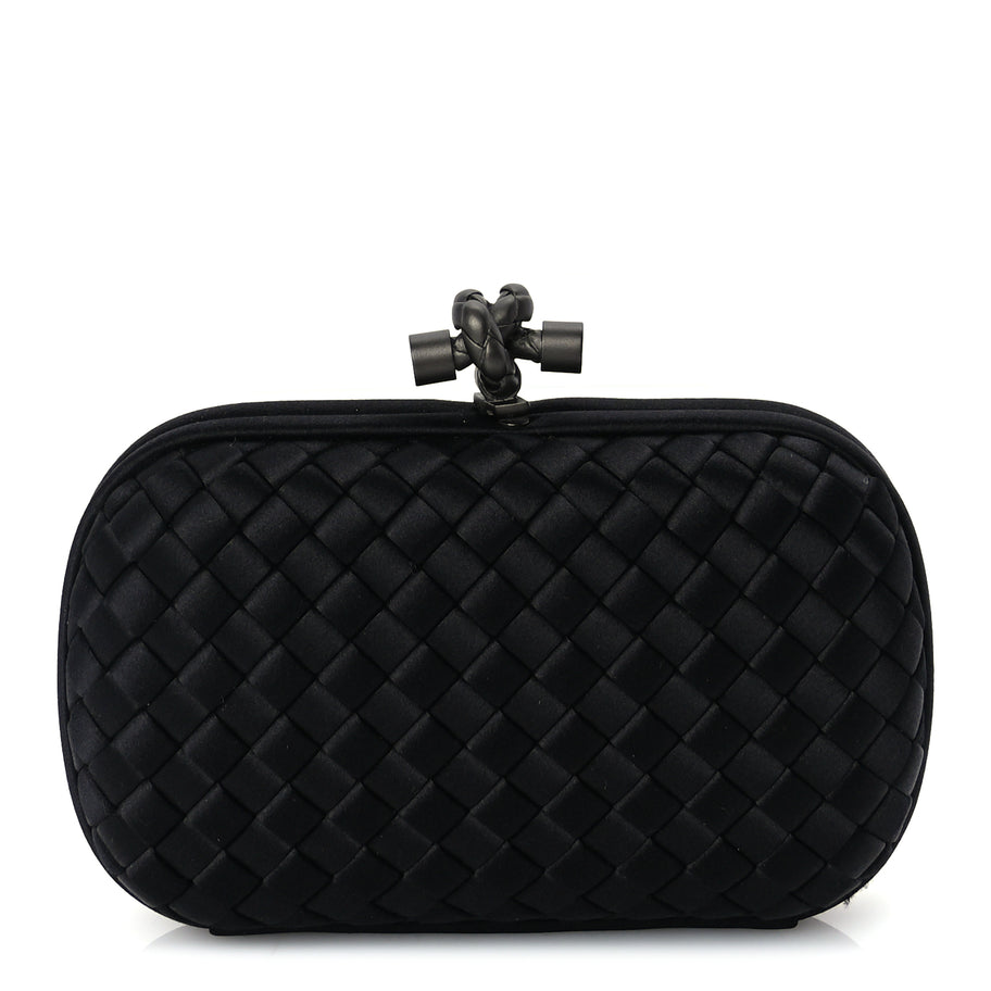 Bottega Veneta Satin Intrecciato Mesh Woven Knot Clutch Black Image 1