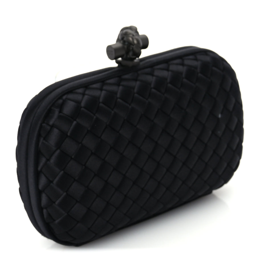 Bottega Veneta Satin Intrecciato Mesh Woven Knot Clutch Black Image 3