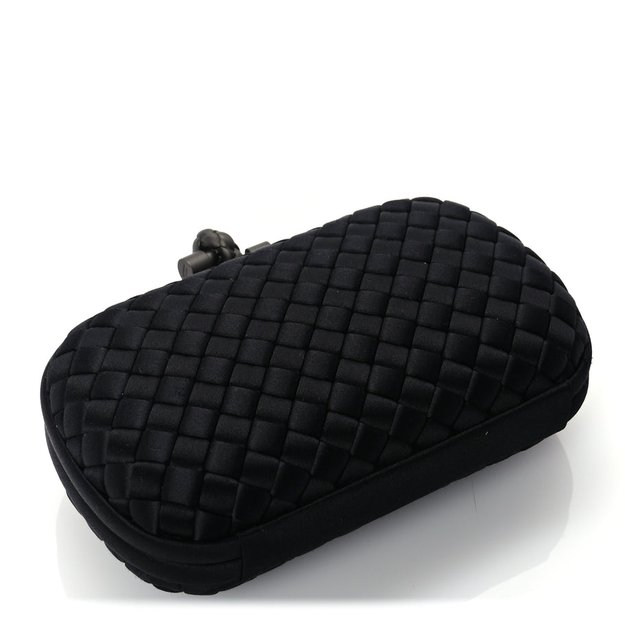 Bottega Veneta Satin Intrecciato Mesh Woven Knot Clutch Black Image 4