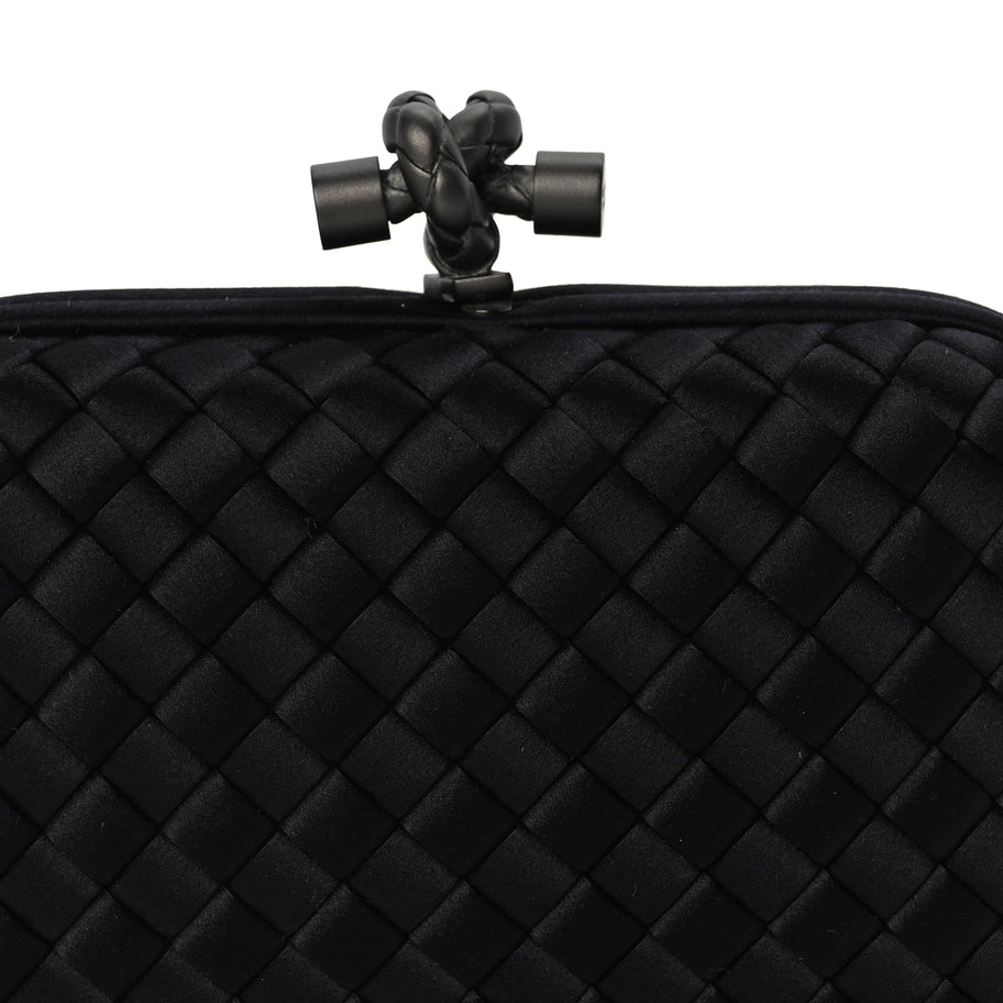 Bottega Veneta Satin Intrecciato Mesh Woven Knot Clutch Black Image 5