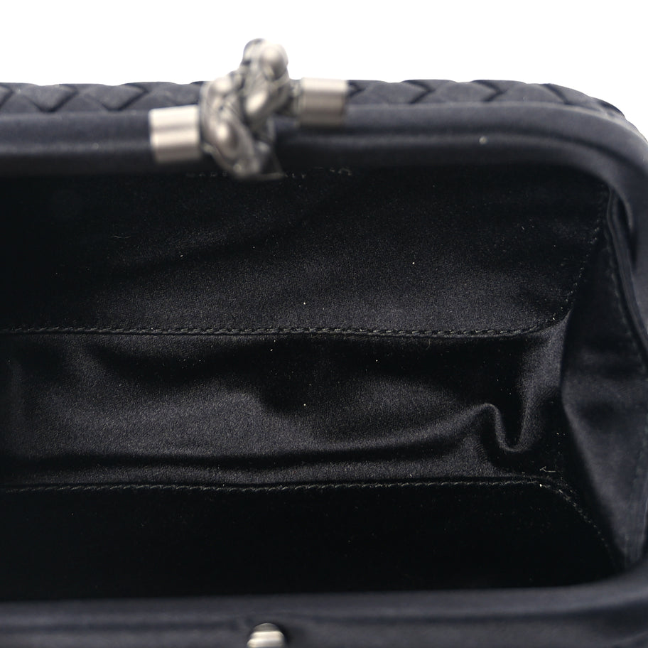 Bottega Veneta Satin Intrecciato Mesh Woven Knot Clutch Black Image 6