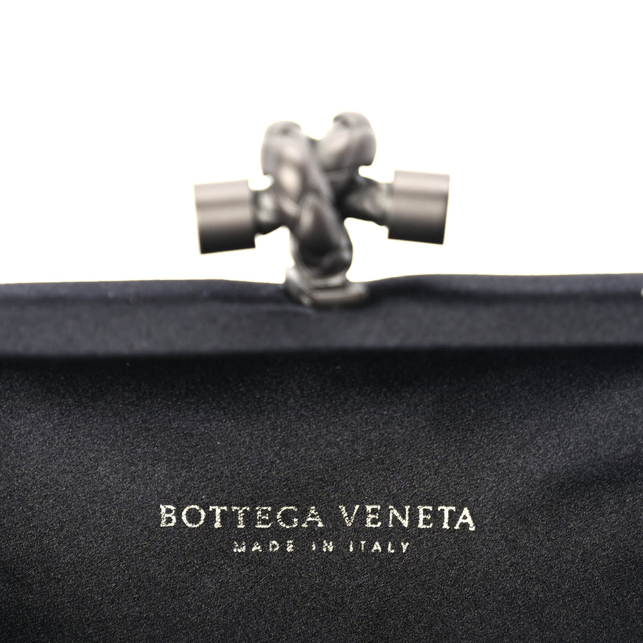 Bottega Veneta Satin Intrecciato Mesh Woven Knot Clutch Black Image 7